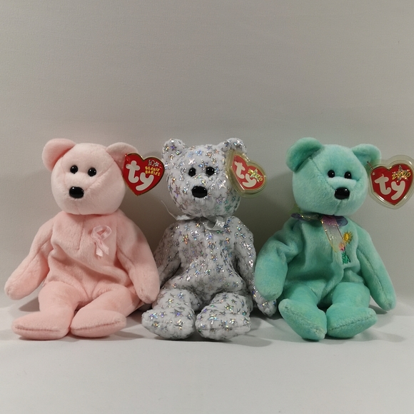 Three Collector Ty Beanie Babies: Cure 2003, The Beginning 2000, Ariel 2000, EUC - Picture 1 of 7